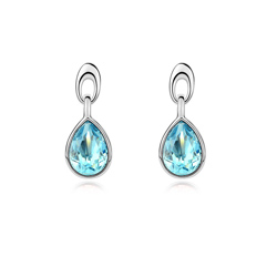 Boucles d'Oreilles Goutte Plaqu Or et Cristal Bleu