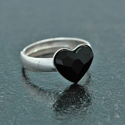 Bague en Cristal et Argent Bague Coeur en Argent et Cristal Noir