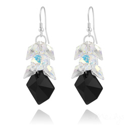 Boucles d'Oreilles en Cristal et Argent Boucles d'Oreilles Cosmic Grapes en Argent et Cristal Noir et Blanc AB