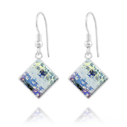 Boucles d'Oreilles Chessboard 10MM en Argent et Cristal White Patina