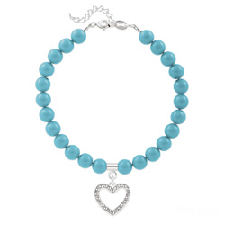 Bracelet en Cristal et Argent Bracelet Coeur en Argent et Perle de Cristal Nacre Turquoise