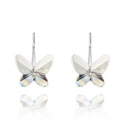 Boucles d'Oreilles en Cristal et Argent Boucles d'Oreilles Papillon 8mm en Argent et Cristal Blanc