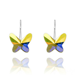 Boucles d'Oreilles en Cristal et Argent Boucles d'Oreilles Papillon 8mm en Argent et Cristal Aurore Borale