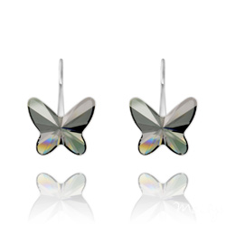 Boucles d'Oreilles en Cristal et Argent Boucles d'Oreilles Papillon 8mm en Argent et Cristal Silver Night