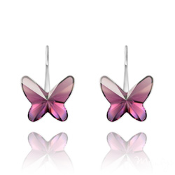 Boucles d'Oreilles en Cristal et Argent Boucles d'Oreilles Papillon 8mm en Argent et Cristal Amthyste