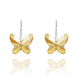 Boucles d'Oreilles Papillon 8mm en Argent et Cristal Champagne