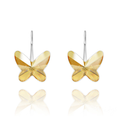 Boucles d'Oreilles en Cristal et Argent Boucles d'Oreilles Papillon 8mm en Argent et Cristal Champagne