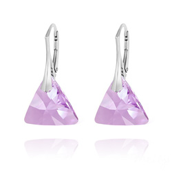 Boucles d'Oreilles en Cristal et Argent Boucles d'Oreilles Triangle 16mm en Argent et Cristal Violet