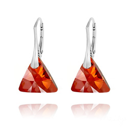 Boucles d'Oreilles en Cristal et Argent Boucles d'Oreilles Triangle 16mm en Argent et Cristal Red Magma