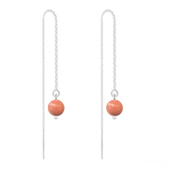 Boucles d'Oreilles en Cristal et Argent Chanes d'Oreilles Perles 6mm en Argent et Cristal Nacr Coral