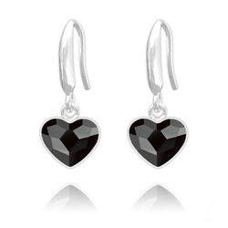 Boucles d'Oreilles en Cristal et Argent Boucles d'Oreilles Coeur 10mm en Argent et Cristal  Jet (Noir)