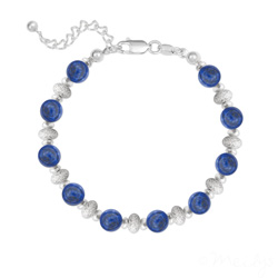 Bracelet 10 Perles Rondes 6MM en Argent et Pierres Naturelles - Lapis Lazuli