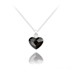 Collier en Cristal et Argent Collier Mini Coeur 10mm en Argent et Cristal Jet (Noir)