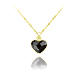 Collier en Cristal et Argent Collier Mini Coeur 10mm en Argent Plaqu Or Jaune et Cristal Jet (Noir)