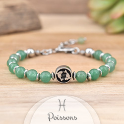 Bracelet en Pierre Naturelle Bracelet Signe Astrologique POISSONS en Acier et Pierres Naturelles 6mm - Aventurine