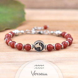 Bracelet en Pierre Naturelle Bracelet Signe Astrologique VERSEAU en Acier et Pierres Naturelles 6mm - Agate Rouge