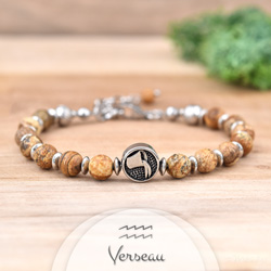 Bracelet en Pierre Naturelle Bracelet Signe Astrologique VERSEAU en Acier et Pierres Naturelles 6mm - Jaspe Paysage