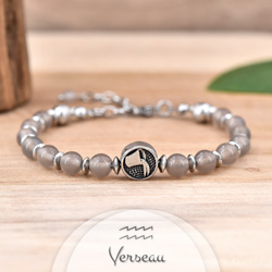 Bracelet en Pierre Naturelle Bracelet Signe Astrologique VERSEAU en Acier et Pierres Naturelles 6mm - Agate Grise