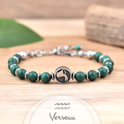 Bracelet en Pierre Naturelle Bracelet Signe Astrologique VERSEAU en Acier et Pierres Naturelles 6mm - Malachite