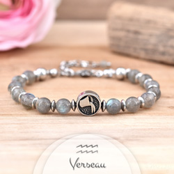 Bracelet en Pierre Naturelle Bracelet Signe Astrologique VERSEAU en Acier et Pierres Naturelles 6mm - Labradorite