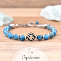 Bracelet en Pierre Naturelle Bracelet Signe Astrologique CAPRICORNE en Acier et Pierres Naturelles 6mm - Apatite