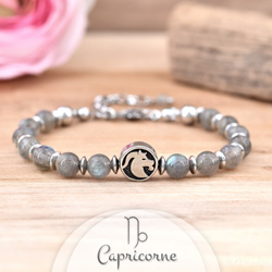 Bracelet en Pierre Naturelle Bracelet Signe Astrologique CAPRICORNE en Acier et Pierres Naturelles 6mm - Labradorite