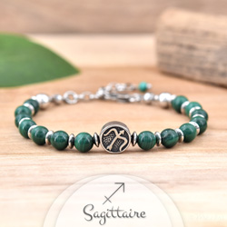 Bracelet Signe Astrologique SAGITTAIRE en Acier et Pierres Naturelles 6mm - Malachite