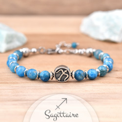 Bracelet Signe Astrologique SAGITTAIRE en Acier et Pierres Naturelles 6mm - Apatite