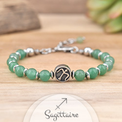 Bracelet Signe Astrologique SAGITTAIRE en Acier et Pierres Naturelles 6mm - Aventurine