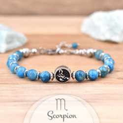 Bracelet en Pierre Naturelle Bracelet Signe Astrologique SCORPION en Acier et Pierres Naturelles 6mm - Apatite