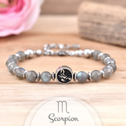 Bracelet en Pierre Naturelle Bracelet Signe Astrologique SCORPION en Acier et Pierres Naturelles 6mm - Labradorite