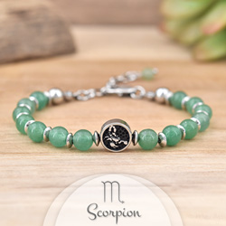 Bracelet Signe Astrologique SCORPION en Acier et Pierres Naturelles 6mm - Aventurine