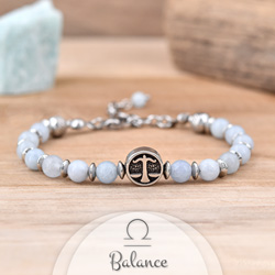 Bracelet en Pierre Naturelle Bracelet Signe Astrologique BALANCE en Acier et Pierres Naturelles 6mm - Aigue-marine