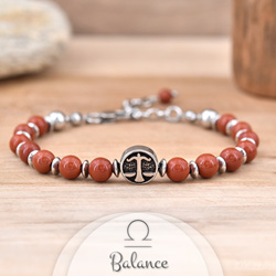 Bracelet en Pierre Naturelle Bracelet Signe Astrologique BALANCE en Acier et Pierres Naturelles 6mm - Jaspe Rouge