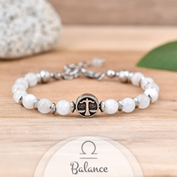 Bracelet en Pierre Naturelle Bracelet Signe Astrologique BALANCE en Acier et Pierres Naturelles 6mm - Pierre de Lune