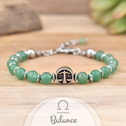 Bracelet en Pierre Naturelle Bracelet Signe Astrologique BALANCE en Acier et Pierres Naturelles 6mm - Aventurine