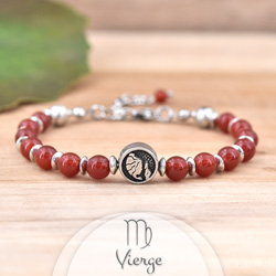 Bracelet en Pierre Naturelle Bracelet Signe Astrologique VIERGE en Acier et Pierres Naturelles 6mm - Agate Rouge