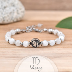 Bracelet en Pierre Naturelle Bracelet Signe Astrologique VIERGE en Acier et Pierres Naturelles 6mm - Pierre de Lune