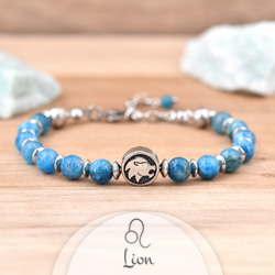 Bracelet Signe Astrologique LION en Acier et Pierres Naturelles 6mm - Apatite