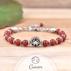 Bracelet Signe Astrologique CANCER en Acier et Pierres Naturelles 6mm - Agate Rouge