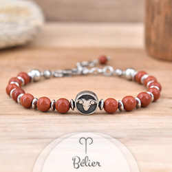 Bracelet Signe Astrologique BLIER en Acier et Pierres Naturelles 6mm - Jaspe Rouge