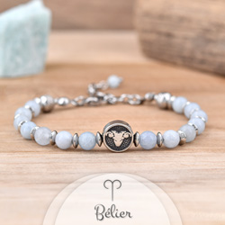 Bracelet en Pierre Naturelle Bracelet Signe Astrologique BLIER en Acier et Pierres Naturelles 6mm - Aigue-marine