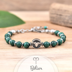 Bracelet Signe Astrologique BLIER en Acier et Pierres Naturelles 6mm - Malachite