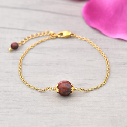 Bracelet Amaryllis en Acier Dor et Pierres Naturelles 8mm - Jaspe Rouge