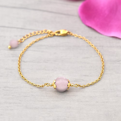 Bracelet Amaryllis en Acier Dor et Pierres Naturelles 8mm - Quartz Rose