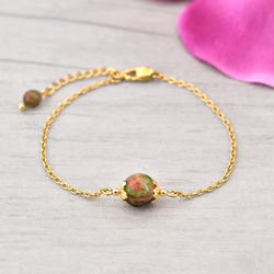 Bracelet Amaryllis en Acier Dor et Pierres Naturelles 8mm - Unakite