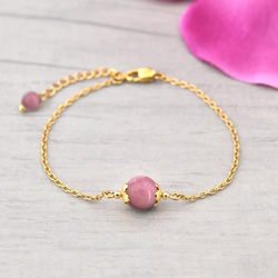 Bracelet Amaryllis en Acier Dor et Pierres Naturelles 8mm - Rhodonite