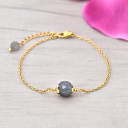 Bracelet Amaryllis en Acier Dor et Pierres Naturelles 8mm - Labradorite