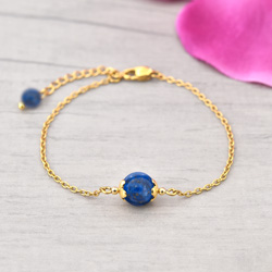 Bracelet Amaryllis en Acier Dor et Pierres Naturelles 8mm - Lapis Lazuli