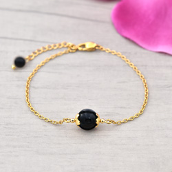 Bracelet Amaryllis en Acier Dor et Pierres Naturelles 8mm - Onyx